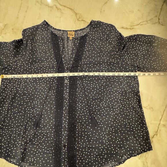 Women’s Blouse Sz 3X Boho Peasant Flowy Top Blue & White Polka Dot 3/4 Sleeve - Picture 4 of 6